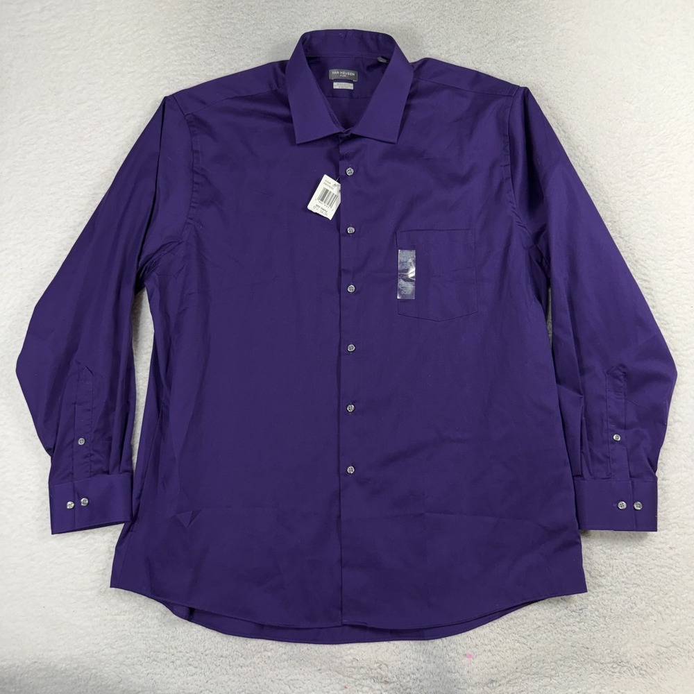 Van Heusen Shirt Mens 17.5 34/35 Regular Fit Button Down Cotton Blend Stretch
